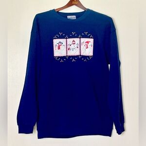 Women’s Small Sweatshirt Navy Blue‎ Xmas Snowman Winter Grandma Core Cozy Granny
